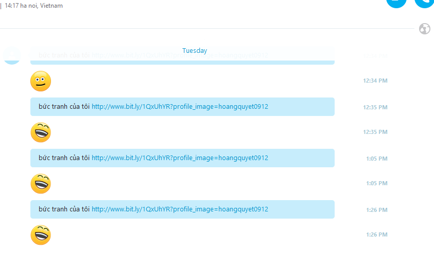 Nội dung tin nhắn có chứa virus đang được phát tán trên Skype - Ảnh chụp màn hình