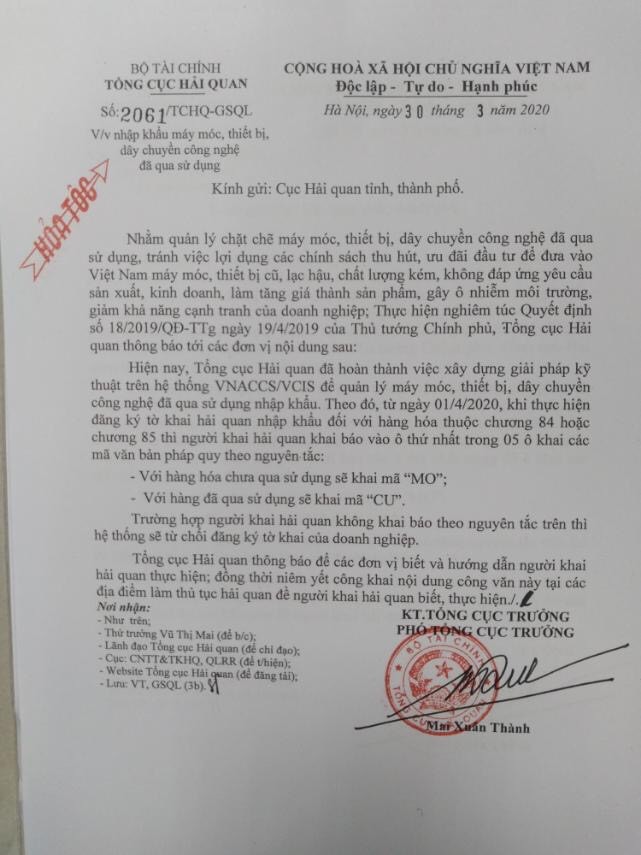 Nhập khẩu máy móc, thiết bị dây chuyền công nghệ đã qua sử dụng