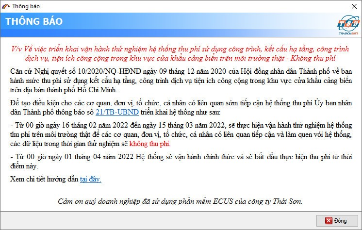 Vận hành hệ thống thu phí cảng biển trên phần mềm  Ecus.